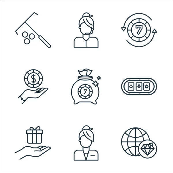 Iconos Línea Casino Conjunto Lineal Conjunto Línea Vectores Calidad Como — Vector de stock