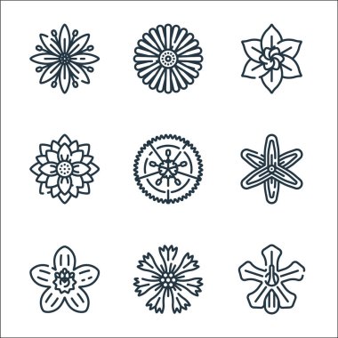 Çiçek çizgisi simgeleri. Doğrusal küme. çiçek, çiçek, çiçek gibi kalite vektör çizgisi,