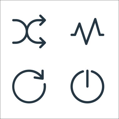 Multimedya çizgi simgeleri. Doğrusal küme. Güç kesintisi, yenilenme, etkinlik gibi kalite vektör çizgisi