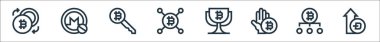 Kripto para birimi çizgisi simgeleri. Doğrusal küme. kalite vektör çizgisi: bitcoin, bitcoin, bitcoin, key, monero