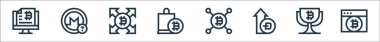 Kripto para birimi çizgisi simgeleri. Doğrusal küme. tarayıcı, bitcoin, bitcoin, bitcoin, bitcoin, alışveriş çantası gibi kalite vektör çizgisi,