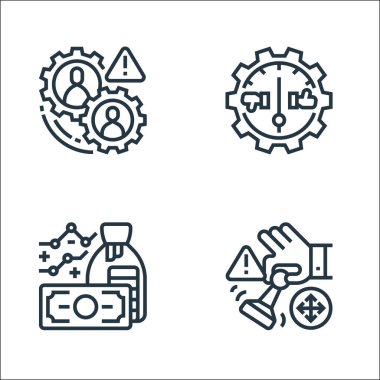 İş risk çizgisi simgeleri. Doğrusal küme. Stratejik, ekonomik, verimlilik gibi kalite vektör çizgisi