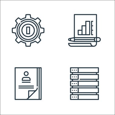 Yönetim çizgisi simgeleri. Doğrusal küme. veritabanı, cv, analiz gibi kalite vektör çizgisi
