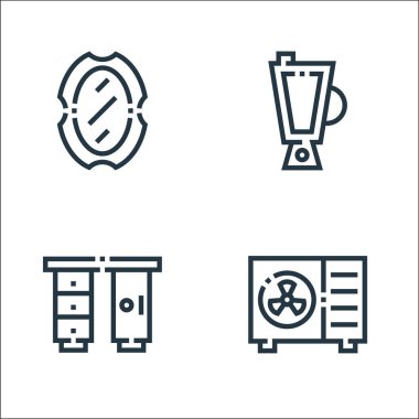 ev çizgisi simgeleri içinde. Doğrusal küme. Klima, masa, blender gibi kalite vektör çizgisi