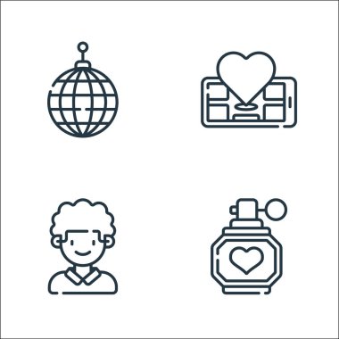 Evlilik çizgisi simgeleri. Doğrusal küme. Parfüm, sağdıç, konum gibi kalite vektör çizgisi