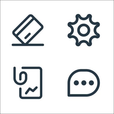 Myicon tek çizgi simgeleri. Doğrusal küme. sohbet, istatistik, dişli gibi kalite vektör çizgisi