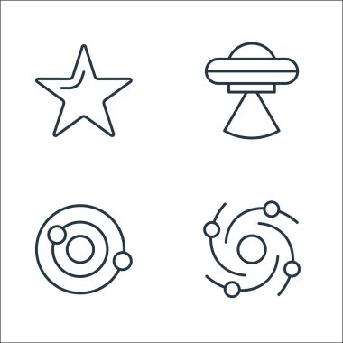 Uzay çizgisi simgeleri. Doğrusal küme. Sarmal gökada, gökada, ufo gibi kalite vektör çizgisi kümesi