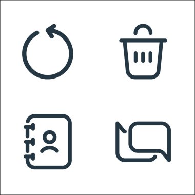 kullanıcı arayüzü satır simgeleri. Doğrusal küme. sohbet, telefon rehberi, silme gibi kalite vektör satırı kümesi