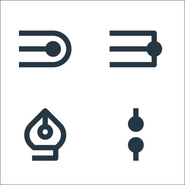 Grafik tasarım çizgisi simgeleri. Doğrusal küme. Düğümler, kalem, vuruş gibi kalite vektör çizgisi