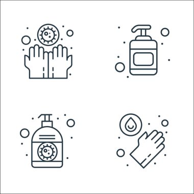 El yıkama çizgisi simgeleri. Doğrusal küme. El yıkama, el dezenfektanı, el dezenfektanı gibi kalite vektör çizgisi