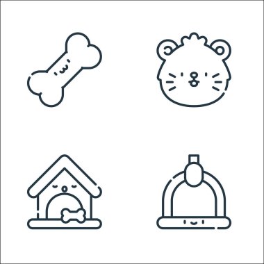 Evcil hayvan kuyruğu simgeleri. Doğrusal küme. Hangar, köpek kulübesi, hamster gibi kalite vektör çizgisi