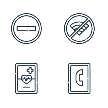 Sinyaller ve yasaklama çizgisi simgeleri. Doğrusal küme. Kalite vektör çizgisi: Acil durum çağrısı, acil durum, kablosuz bağlantı gibi