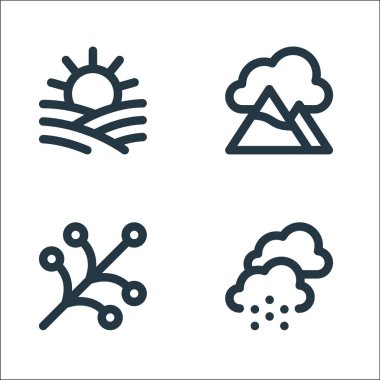 Doğa çizgisi simgeleri. Doğrusal küme. Kar, dal, dağ gibi kalite vektör çizgisi