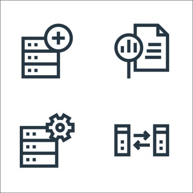 büyük veri çizgisi simgeleri. Doğrusal küme. Veri transferi, ağ, rapor gibi kalite vektör çizgisi