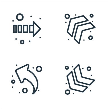 Ok çizgisi simgeleri. Doğrusal küme. Kalite vektör çizgisi aşağı sol ok, yukarı ok, sola dönüş gibi