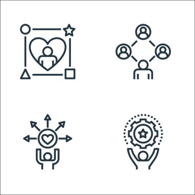 iş hayatı denge çizgisi simgeleri. Doğrusal küme. beceri, sorumluluk, topluluk gibi kalite vektör çizgisi