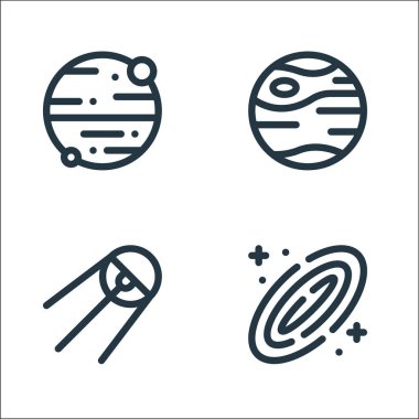 Uzay çizgisi simgeleri. Doğrusal küme. Galaksi, sputnik, cıva gibi kalite vektör çizgisi