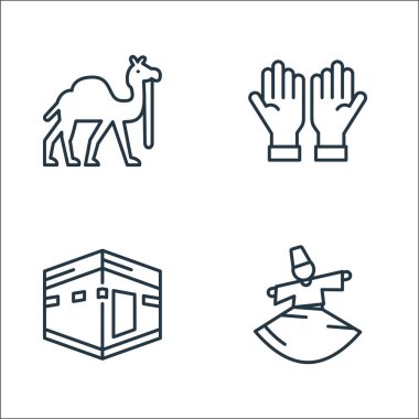 Ramazan çizgi simgeleri. Doğrusal küme. Kaliteli vektör çizgisi dans, kabe, dua gibi