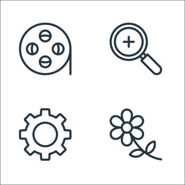 Fotoğraf çizgisi simgeleri. Doğrusal küme. Çiçek, ayar gibi kalite vektör çizgisi seti ekle