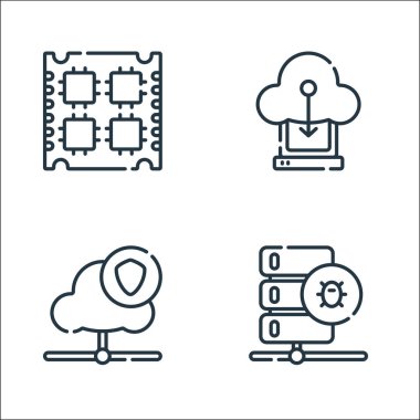 database and servers line icons. linear set. quality vector line set such as malware, cloud, cloud server clipart
