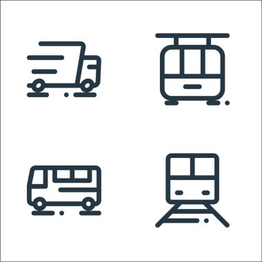 Araç çizgisi simgeleri. Doğrusal küme. Tren, otobüs, teleferik gibi kalite vektör çizgisi