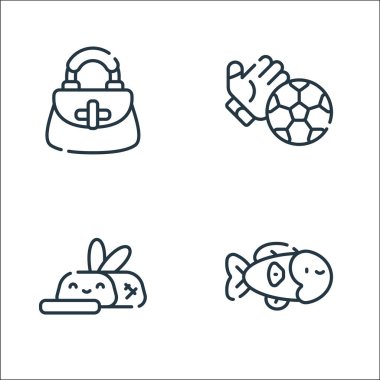 İtalya çizgi simgeleri. Doğrusal küme. Balık, biftek, futbol gibi kalite vektör çizgisi