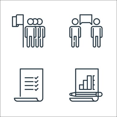 Yönetim çizgisi simgeleri. Doğrusal küme. analiz, liste, iletişim gibi kalite vektör çizgisi