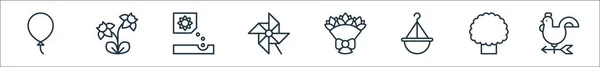 Flache Federlinien Symbole Lineares Set Qualitätsvektorlinienset Wie Wetterfahne Baum Hängetopf — Stockvektor