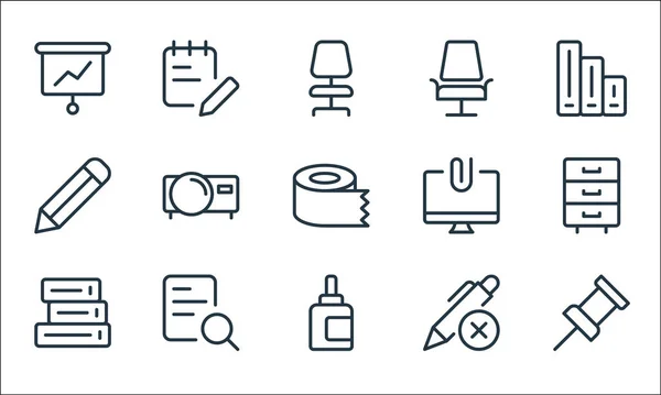 Work Office Supply Line Icons Linear Set Quality Vector Line — Stock Vector