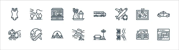 Iconos Línea Viaje Conjunto Lineal Conjunto Líneas Vectoriales Calidad Como — Vector de stock