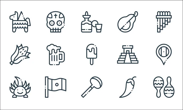 Иконки Линии Мексики Линейное Множество Набор Векторных Линий Качества Таких — стоковый вектор
