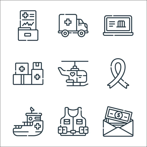 Iconos Línea Caridad Conjunto Lineal Conjunto Línea Vectores Calidad Tales — Vector de stock