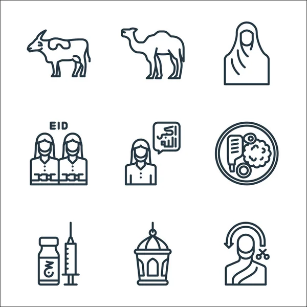 Iconos Línea Eid Adha Conjunto Lineal Conjunto Línea Vectores Calidad — Archivo Imágenes Vectoriales