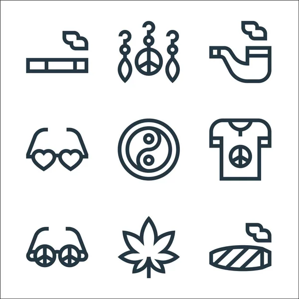 Hippies Line Icons Linear Set Quality Vector Line Set Cigar — Stock Vector