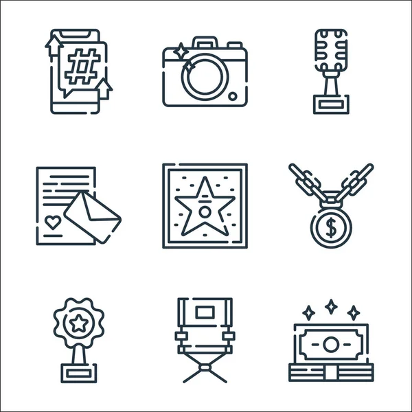 Iconos Línea Fama Conjunto Lineal Conjunto Línea Vectores Calidad Tales — Vector de stock