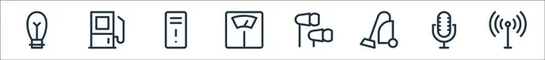 Elektronikzeilensymbole Lineares Set Qualitätsvektorleitungsset Wie Antenne Mikrofon Staubsauger Ohrhörer Gewichtswaage — Stockvektor