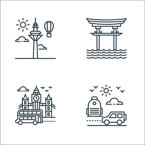 Iconos Línea Turismo Conjunto Lineal Conjunto Línea Vectorial Calidad Como — Vector de stock