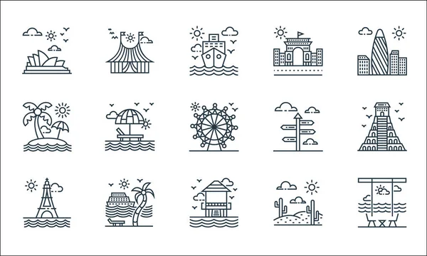 Tourism Line Icons Linear Set Quality Vector Line Set Summer — Stock Vector
