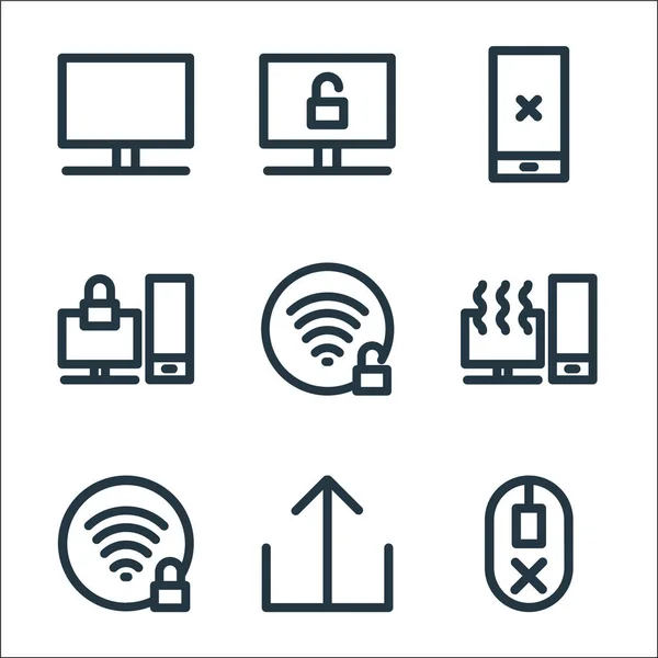 Iconos Línea Hardware Computadora Conjunto Lineal Conjunto Línea Vectorial Calidad — Vector de stock