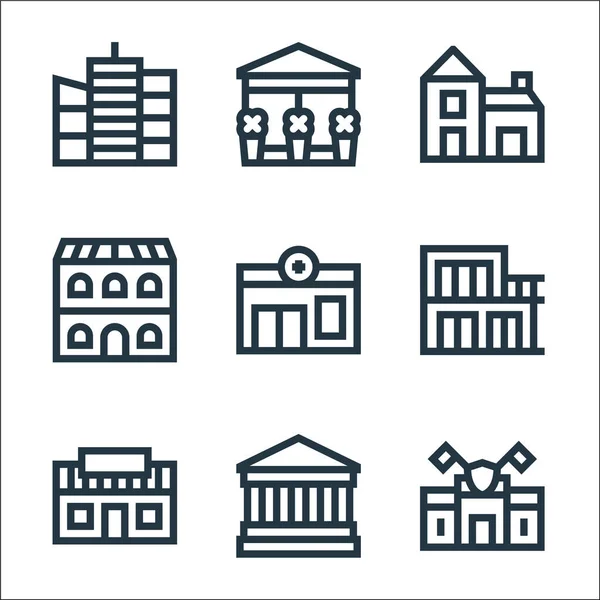 Urban Building Line Icons Linear Set Quality Vector Line Set — Stock Vector