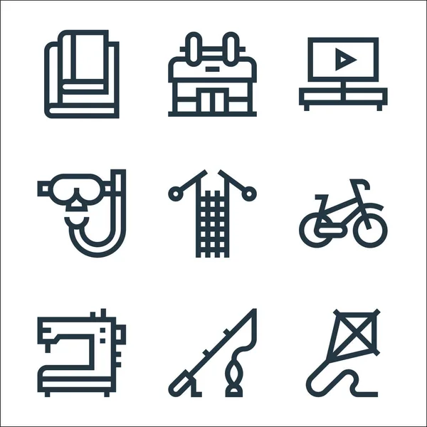 Hobbies Line Icons Linear Set Quality Vector Line Set Kite — Stock Vector