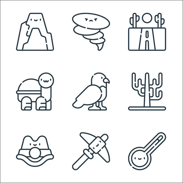 Desert Line Icons Linear Set Quality Vector Line Set Thermometer — Stock Vector