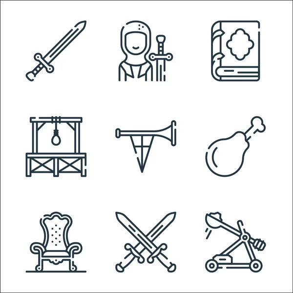 Medieval Times Line Icons Linear Set Quality Vector Line Set — Stock Vector