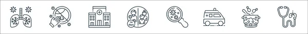 Іконки Лінії Коронавірусу Лінійний Набір Якісний Векторний Набір Ліній Такий — стоковий вектор