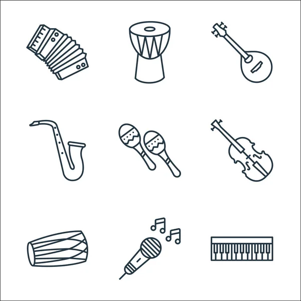 Instrumentos Música Iconos Línea Conjunto Lineal Conjunto Líneas Vectoriales Calidad — Archivo Imágenes Vectoriales