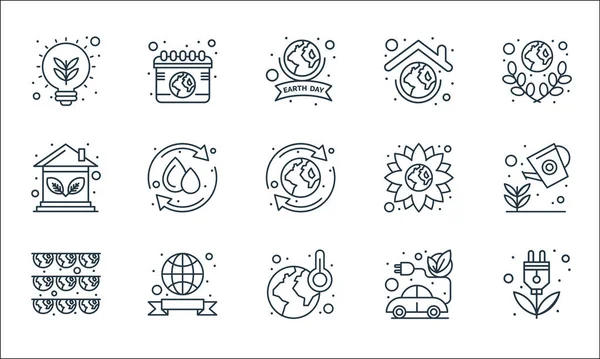 Iconos Línea Del Día Tierra Conjunto Lineal Conjunto Línea Vectores — Vector de stock