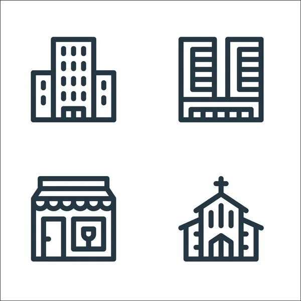 Urban Building Line Icons Linear Set Quality Vector Line Set — Stock Vector