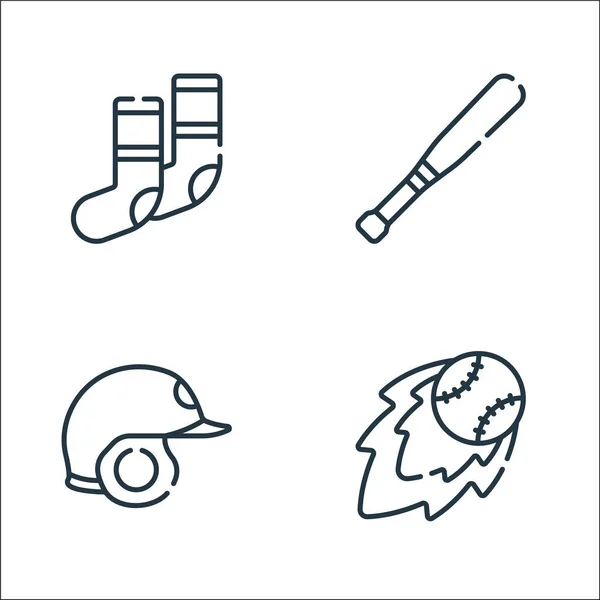 野球線のアイコン 直線セット 火球ヘルメット野球バットなどの高品質ベクトルラインセット — ストックベクタ
