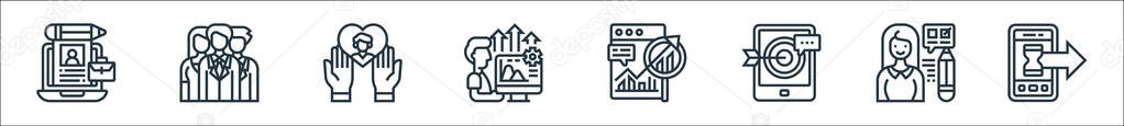 digital transformation line icons. linear set. quality vector line set such as fast forward, testing, retargeting, long term planning, performance, high value, teamwork