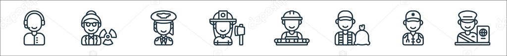 key workers line icons. linear set. quality vector line set such as , paramedic, trash collector, worker, firefighter, pilot, scientist